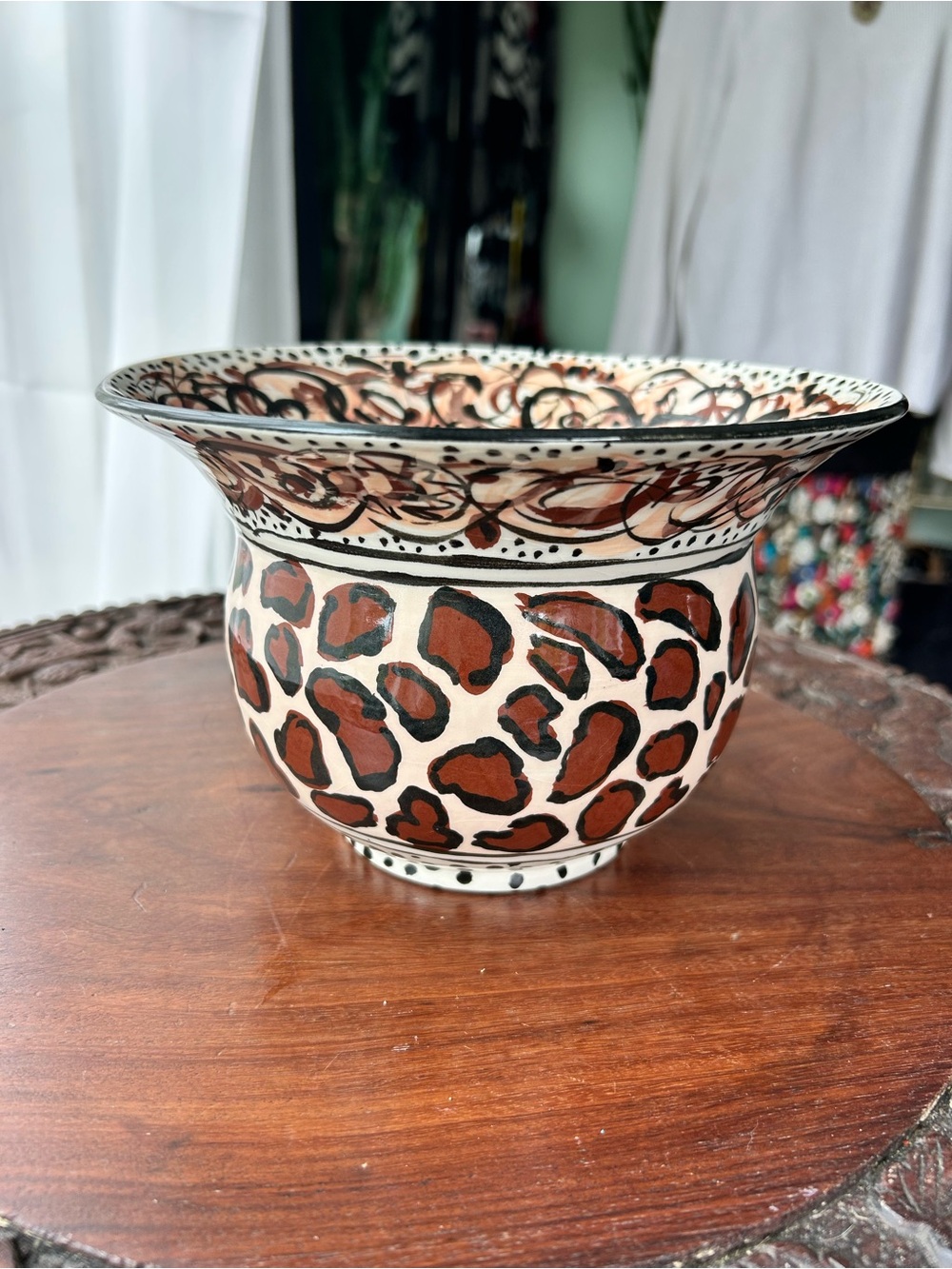 Annette Marcus 1996 Hand Painted Ceramic Planter Leopard Animal Print 8”
